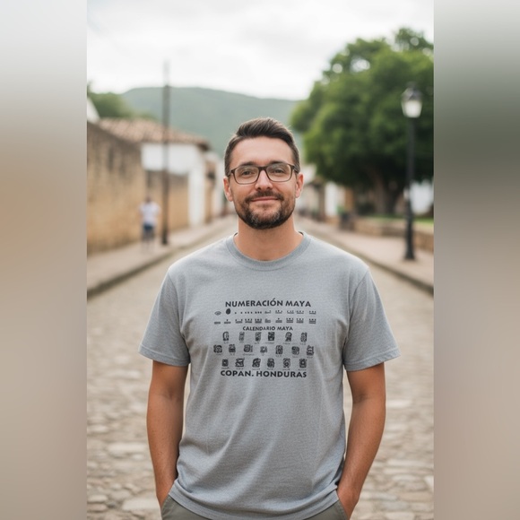 Mayan Calendar & Numbers Numeracion Maya Copan Honduras Gray T-Shirt Size XL - Picture 1 of 7